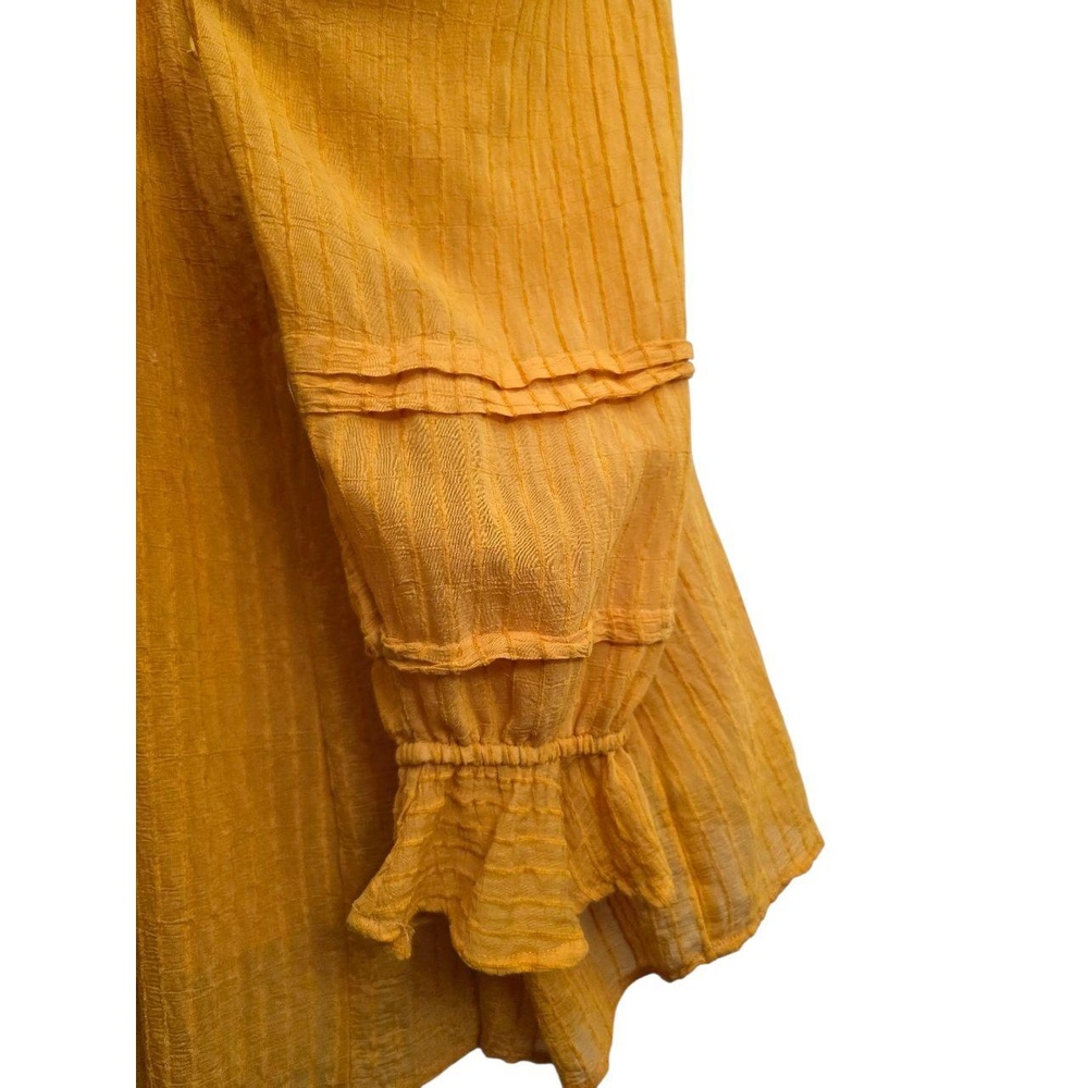 Torrid Mustard Gauze Peasant‎ High Neck Tie Flounce Sleeve Striped Plus Size 2X - Picture 5 of 6